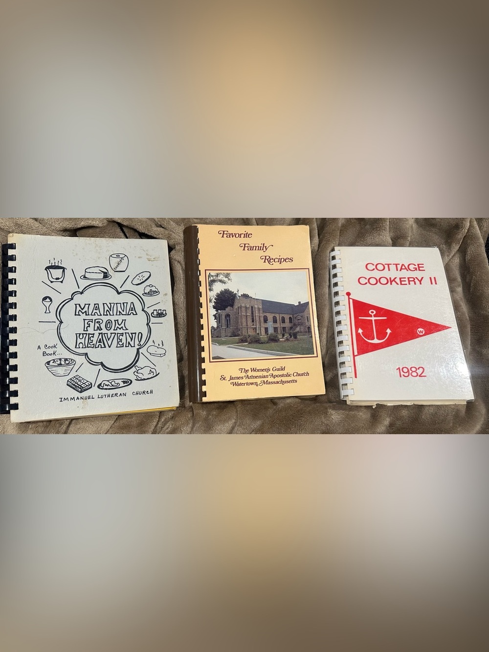 Vintage Spiral-Bound Community Cookbook Lot - White, Cream, Red Covers